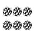 thumbnail image 1 of Plaid Ball Ornaments Christmas Decor Fabric Wrapped Balls Xmas Holiday For Home Decoration Black And White Plaid 6 Pcs/Pack -black and white plaid, 1 of 5