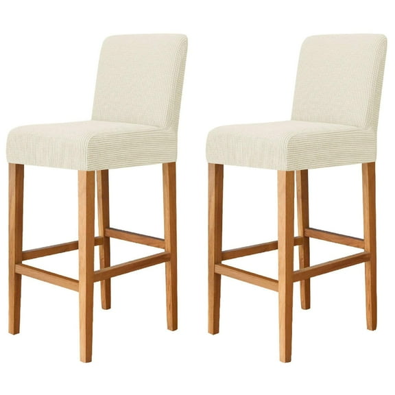 Plaid Bar Stool Covers, Stretch Barstool Slipcover Furniture Chair Seat Cover Elastic Dining Chair Covers Removable Washable for Short Back Chair-Light Grey-Set of 4