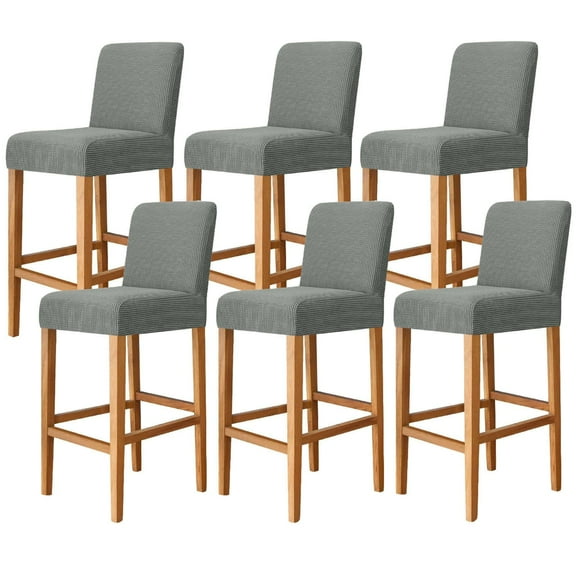 Plaid Bar Stool Covers, Stretch Barstool Slipcover Furniture Chair Seat Cover Elastic Dining Chair Covers Removable Washable for Short Back Chair-Light Grey-Set of 4