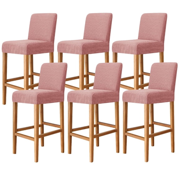 Plaid Bar Stool Covers, Stretch Barstool Slipcover Furniture Chair Seat Cover Elastic Dining Chair Covers Removable Washable for Short Back Chair-Light Grey-Set of 4