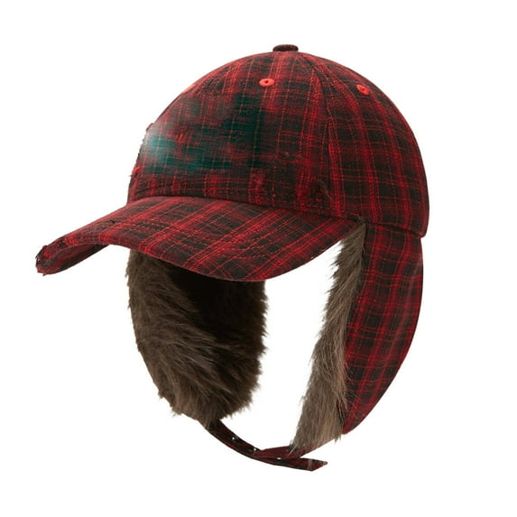 Plaid Baseball Cap Style Warm Ear Protection Hat, Tongue Design for Cold Weather, Outdoor Winter Hat with Ear Coverage