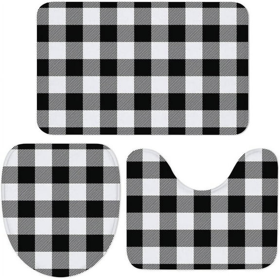 Plaid Bath Mat Vintage White Black Gingham Checkered Tartan Buffalo Check Bathroom Mat Set 3 Pieces Rug Toilet Seat Lid Cover