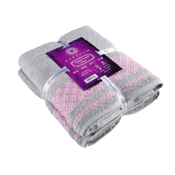 Plaid Bath Towel, Cotton Turkish Towels - Set of 2