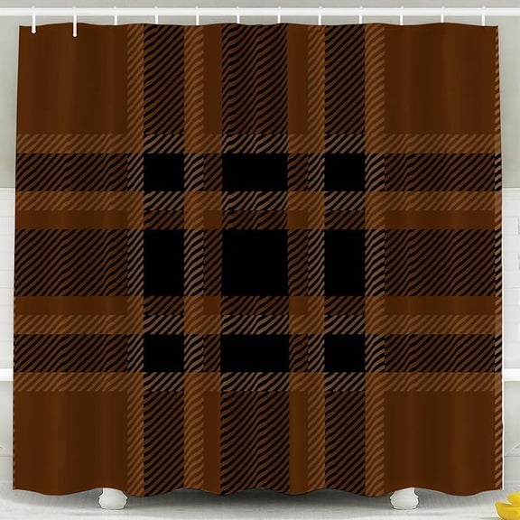 Plaid Bathroom Shower Curtain Brown And Black Tartan Plaid Pattern Modern Microfiber Bath Curtains 36"W x 72"L