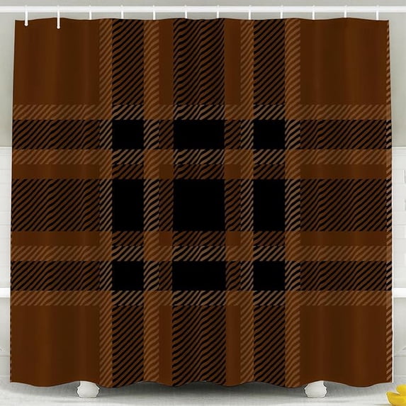 Plaid Bathroom Shower Curtain Brown And Black Tartan Plaid Pattern Modern Microfiber Bath Curtains 65"W x 72"L