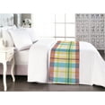 thumbnail image 1 of Plaid Bed Runner, Geometric Design Colorful Tartan Motif Stripes Pattern on Plain Backdrop, Decorative Accent Bedding Scarf for Hotels Homes & Guest Rooms, Queen, Pale Sky Blue Mustard, by Ambesonne, 1 of 3