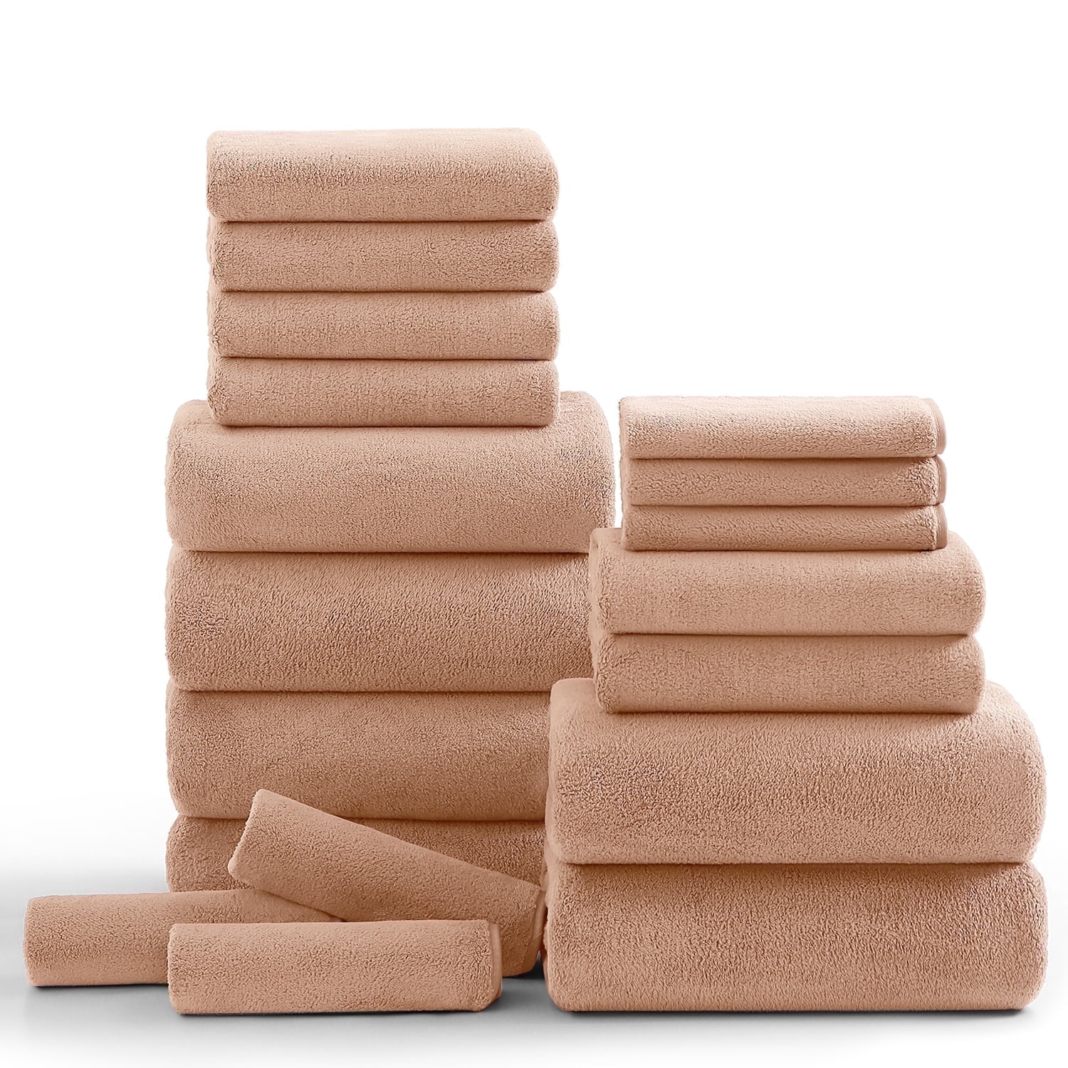 Kebury 18 Piece Family Bath Towels Set - 6 Bath Sheets, 6 Hand Towels & 6 Washcloths - Microfiber Shower Towels with Hanging Loop Absorbent Ultra Soft Towels for Bathroom Spa Gym- Dark Orange