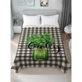 thumbnail image 1 of Plaid Black, King Size Flat Sheet, Wrinkleproof & Fadeproof Cooling Flat Bed Sheet Only, St. Patrick's Day Green Botanical Plant Breathable Soft Bedding Top Sheets 105 x 98 Inches, 1 of 8
