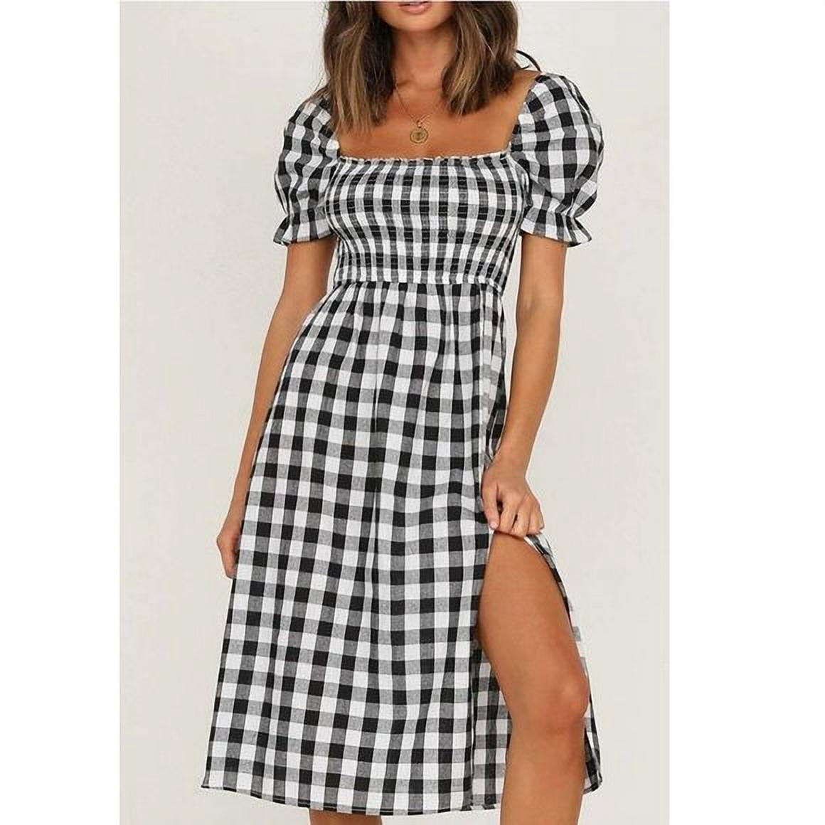 black and white plaid midi dress Milly Women's Mira Plaid Tie-Waist Midi-Dress - White Black