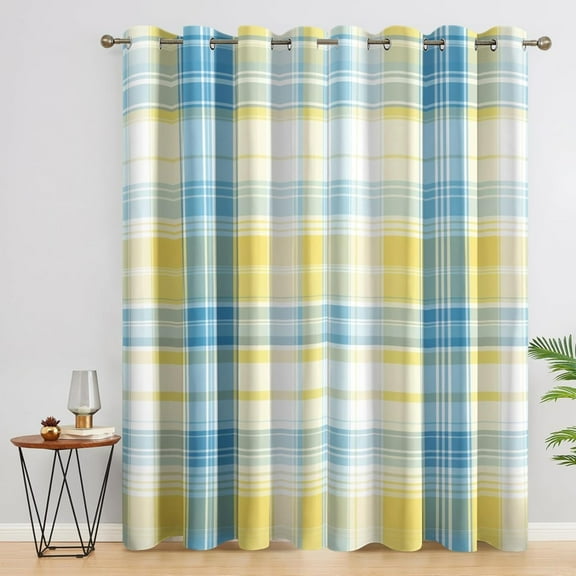 Plaid Blackout Curtains, Blue Yellow Gingham Curtains For Bedroom Living Room - Farmhouse Decor Window Curtains 52"W x 63"L (Pack of 2)