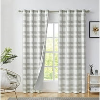 Plaid Blackout Window Curtain Panel Noise Reducing Thermal Insulated Long for Bedroom Living Room Grommet Top Rustic Farmhouse Buffalo Check Geometric Drape, Tan/White 42"W x 84"L (Pack of 2)