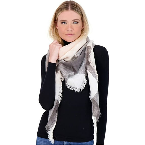 Market & Layne Women's Soft Plaid Blanket Scarf, Ivory/Grey/White