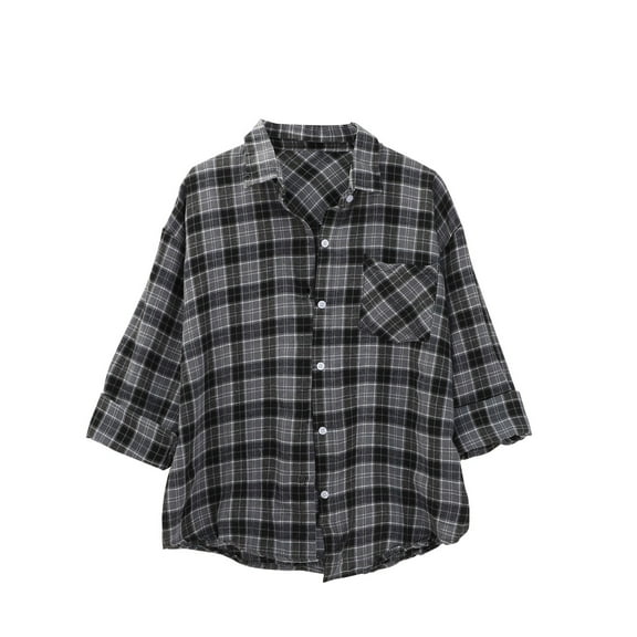 Plaid Blouses for Women, Yigetop Spring and Autumn Style Women's Plaid Shirt Jacket Shirt inner Wear Top. Long Sleeve Button Up Shirts for Women Black M