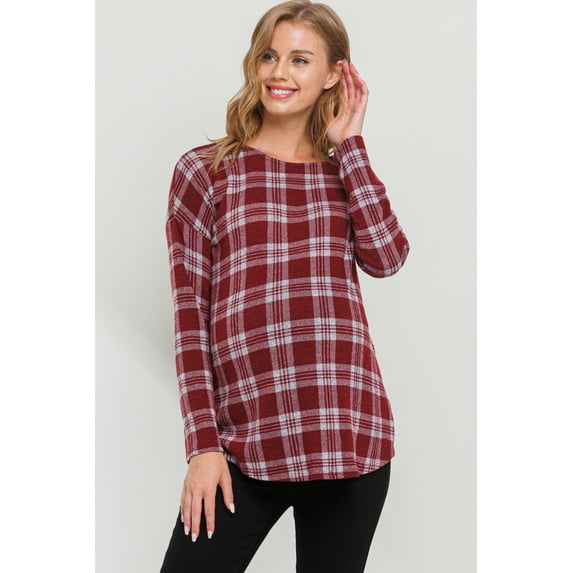 Plaid Boat Neck Maternity Knit Top