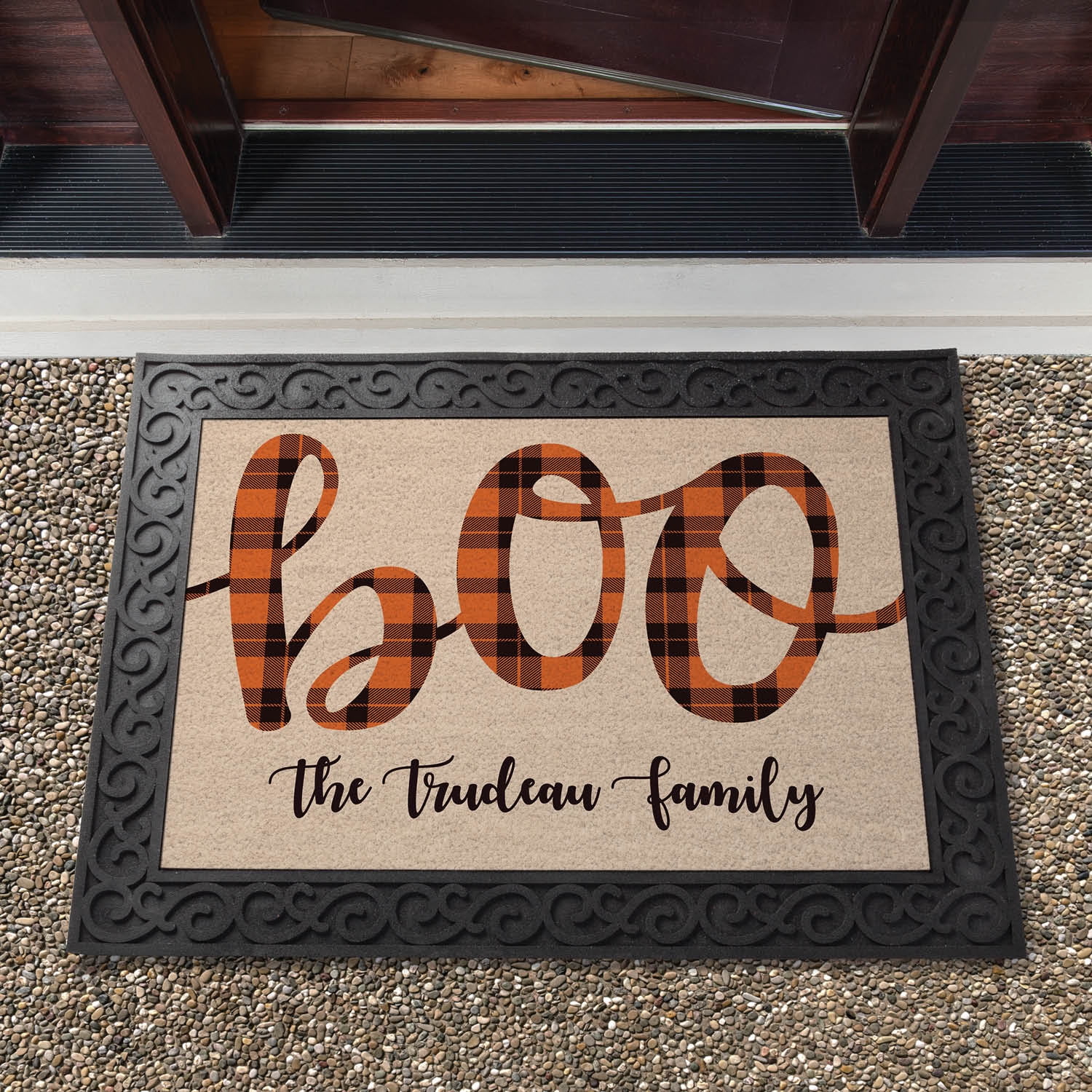 PERSONALIZED PLANET Plaid Boo Personalized Doormat