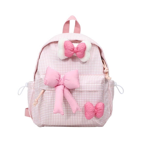 Plaid Bow Backpack Large Capacity School Bookbag Lightweight Laptop Daypack Cute Ribbon Backpack for School Travel and Daily Use