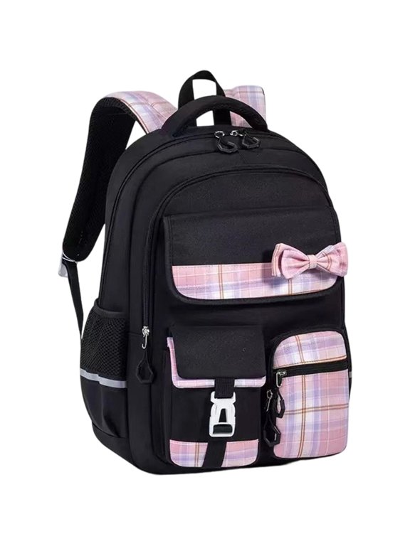 Plaid Bow Backpack, Multi Pocket Casual Daypack, Lightweight Travel Rucksack, Preppy Shoulder Bag, Waterproof Knapsack, Large Capacity Carryall for Daily Commute, Weekend Trip, Casual Use