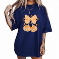 thumbnail image 1 of Plaid Bow Pumpkin Fall Graphic Tee Women's Short Sleeve Crewneck Casual Holiday Top, 1 of 6