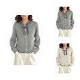 thumbnail image 1 of Plaid Bow Tie Cardigan Knit Sweater Top Long Sleeve Button Down Front Soft Comfortable Casual Outerwear For Fall Winter Cardigan Sweaters for Women, 1 of 2