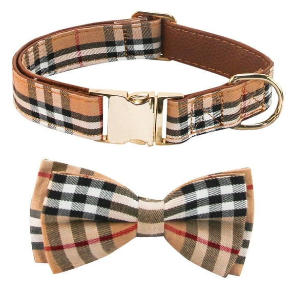 Plaid Bow Tie Dog Collar – Adjustable Pet Fashion Collar for Large Dogs