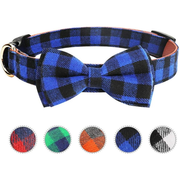 Plaid Bow Tie Dog Collar Unique Lock Buckle Soft Comfortable, Adjustable Comfy Bowtie for Small Medium Large Dogs Cats Pets Cute Bowtie Detachable