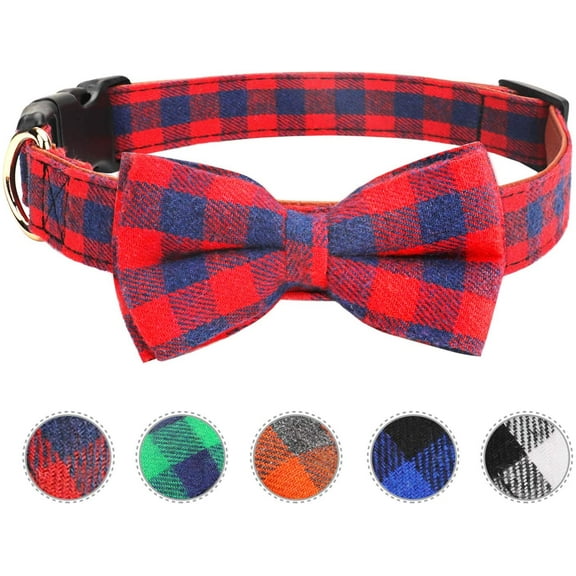 Plaid Bow Tie Dog Collar Unique Lock Buckle Soft Comfortable, Adjustable Comfy Bowtie for Small Medium Large Dogs Cats Pets Cute Bowtie Detachable