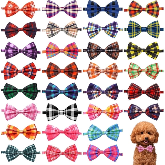 Plaid Bow Ties Bulk 30 count Adjustable Dogs Bow Ties for Small Cats Assorted Plaid Bowties Party S