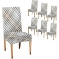 thumbnail image 1 of Plaid Brown Gray and White Dining Chair Covers Set of 6 Stretch Chair Slipcovers Universal Removable Washable Chair Seat Covers Protector for Living Room,Kitchen,Hotel, 1 of 5