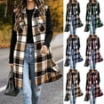 thumbnail image 1 of Plaid Button Down Long Vest For Women, Lapel Collar Sleeveless Side Split Cardigan, Fall Casual Curved Hem Tops With Pockets, 1 of 7