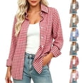 thumbnail image 1 of Plaid Button Down Shirts for Women Helii Loose Fit Tunic Blouse Classic Business Casual Top Collared Office Work Shirt for Fall Winter Layering 2026 New | Red,L, 1 of 6
