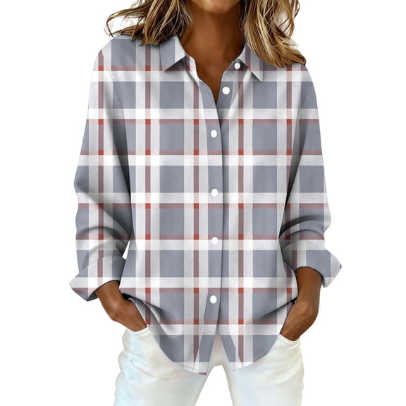 Plaid Button Down Shirts for Women Work Tops Loose Fit Blouses Business Dressy Top Women Fall Clothes Oversized Lightweight Spring Blouses Button Down Collared Casual Tops Plaid Tops for Women S-2XL