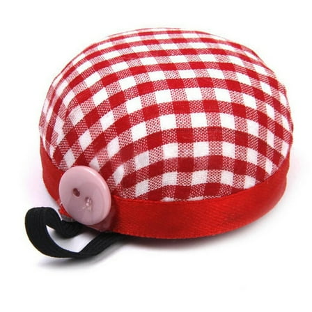 Plaid Button Storage Holder Grids Needle Sewing Pin Cushion Wrist Strap Tool