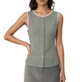 thumbnail image 1 of Plaid Button Tank Tops for Women Sleeveless Crew Neck Lace Vest Slim Fit Cotton Y2k Elegant Tops Casual Work Tops for Spring Summer(Green,XXL), 1 of 4