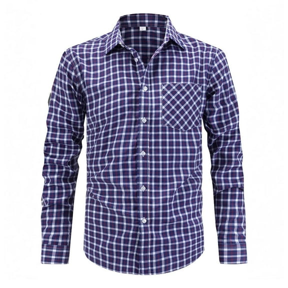 Plaid Button Up Shirts for Men, Regular Fit Cotton Long Sleeve Casual Mens Collared Tops with Chest Pocket (S, Navy 02)