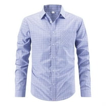 Plaid Button Up Shirts for Men, Regular Fit Cotton Long Sleeve Casual Mens Collared Tops with Chest Pocket (XL, Sky Blue 01)