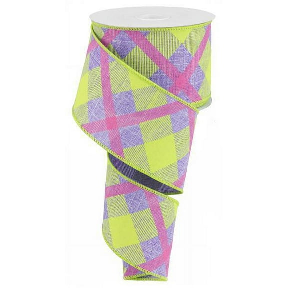 Plaid Canvas Wired Edge Ribbon, 10 Yards (Lavender, Lime, Hot Pink, 2.5")