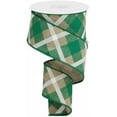 thumbnail image 1 of Plaid Canvas Wired Edge Ribbon, 10 Yards Light Beige, Green, White, 2.5", 1 of 1