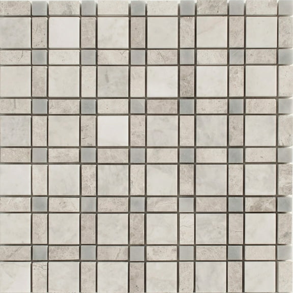 Plaid Carrara & Silver Shadow & Tahoe Honed Marble Mosaic Tile