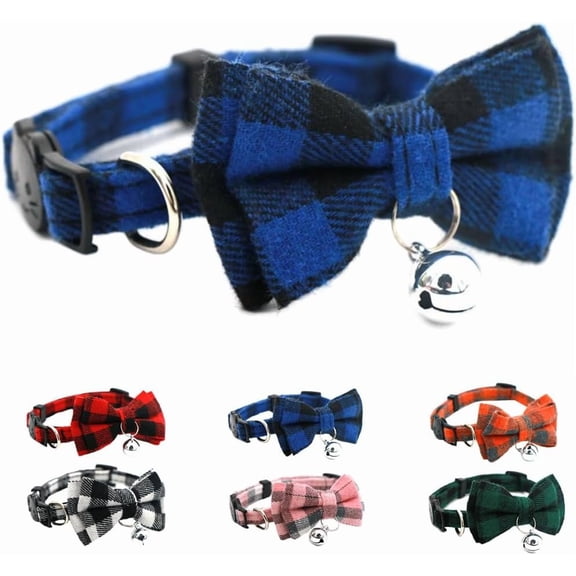 Plaid Cat Collar with Bell and Bow, Breakaway Kitten Collar Bowtie Puppy Collars for XXS Xs Small Little Tiny Pet Dogs Boy Girl, for Christmas Hoilday Birthday Party