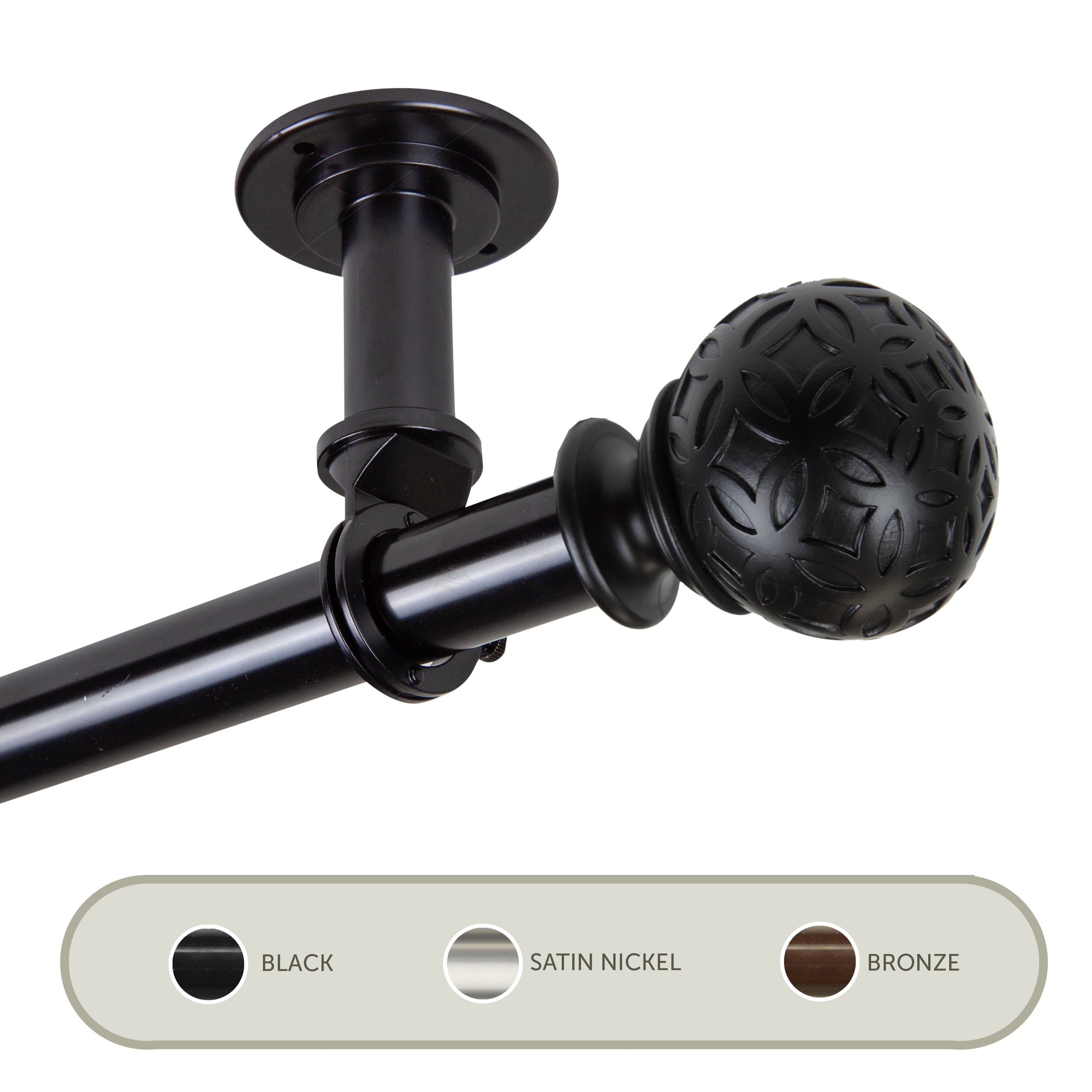Plaid Ceiling 1" Curtain Rod/ Room Divider 48-84 inch - Black