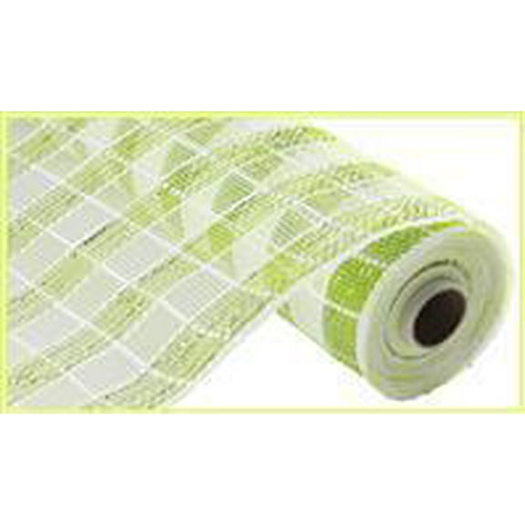 Plaid Check Deco Poly Mesh Ribbon- 10" x 10 Yards (Apple Green, White)
