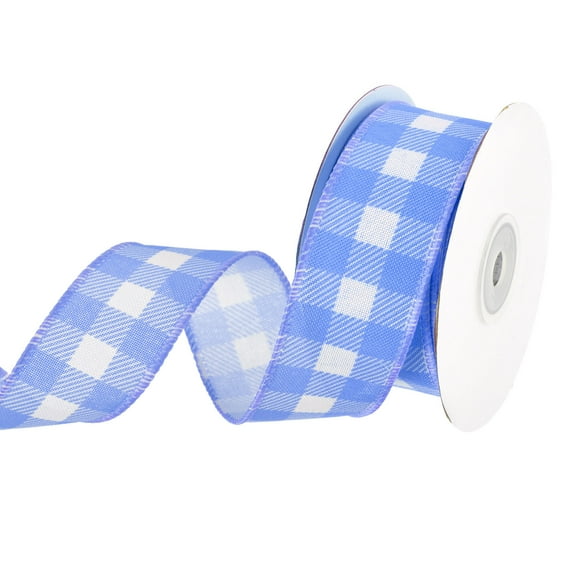 Uxcell Plaid Check Ribbon 1.5" x 10 Yards Wired Edge Gingham Ribbon for Gift Wrapping Blue