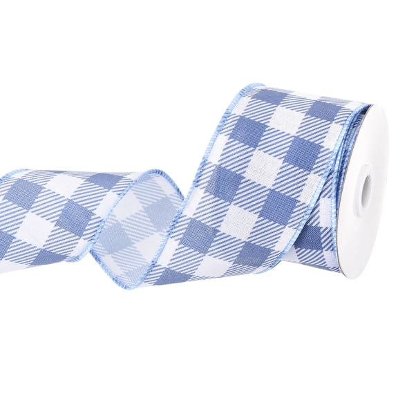 Plaid Check Ribbon, Wired Edge Gingham Ribbon for Gift Wrapping, DIY, Christmas Decoration and Bow Craft Deep Blue / 2.5 Inch x 10 Yards