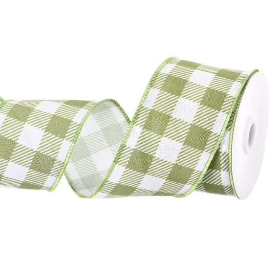 Plaid Check Ribbon, Wired Edge Gingham Ribbon for Gift Wrapping, DIY, Christmas Decoration and Bow Craft Olive Green / 2.5 Inch x 10 Yards