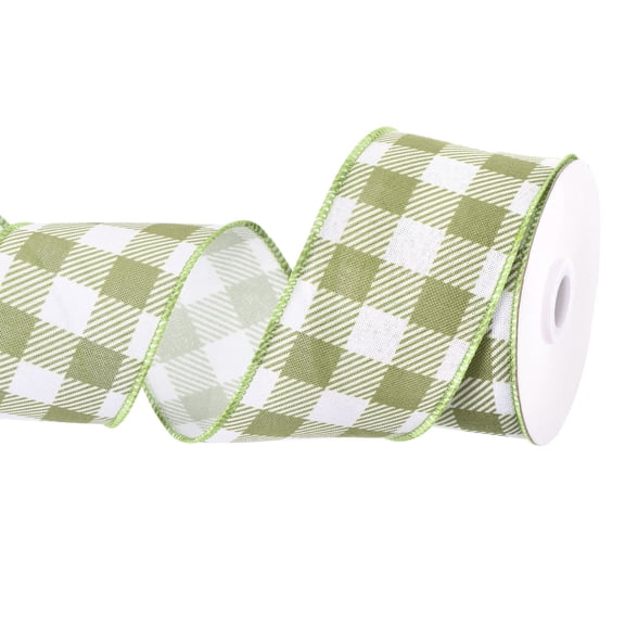 Plaid Check Ribbon, Wired Edge Gingham Ribbon for Gift Wrapping, DIY, Christmas Decoration and Bow Craft Olive Green / 2.5 Inch x 10 Yards