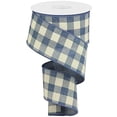 thumbnail image 1 of Plaid Check Wired Edge Ribbon - 10 Yards Faded Denim, Ivory, 2.5", 1 of 1