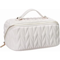 Plaid Checkered Cosmetic Bag,Large Capacity Toiletry Bag Organizer for Women with Waterproof Interior Pocket, Makeup Brush Bag Pouch-White