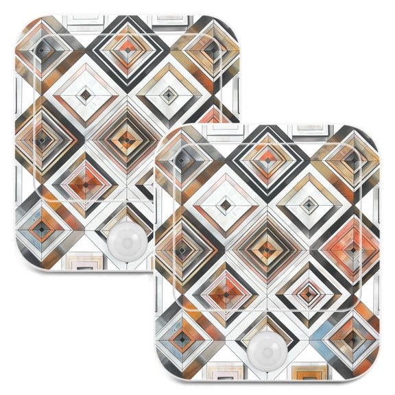 Plaid Checkered Geometric Pattern 2 Pack LED Motion Sensor Night Light Plug into Wall Auto Dusk to Dawn Adjustable Brightness for Kids Bedroom Hallway Nursery Room
