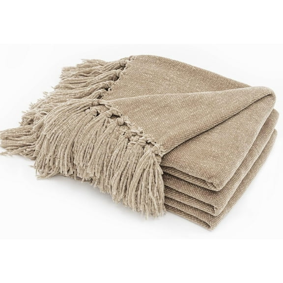 Plaid Chenille Throw Blanket for Couch, Super Soft Cozy Decorative Fall Throw Blanket with Tassels for Bed Sofa Gift, Lightweight Harvest Plaid Throw Blanket for Autumn 50”x60”