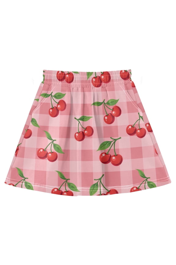 Plaid Cherry Athletic Skirt with Pockets and Built-in Shorts for 3-8Y